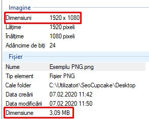 Exemplu de specificații ale unui fișier PNG